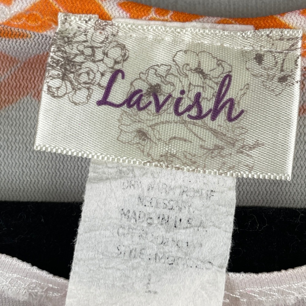 VTG Lavish Floral Rose Print Kaftan Blouse White Pink Orange Striped L USA Made - Picture 5 of 12